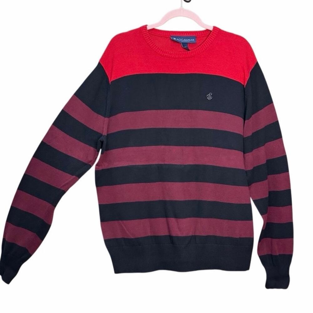 Rocawear Striped Cotton Long Sleeve Sweater Men’s Size XL Hip Hop Early 2000s